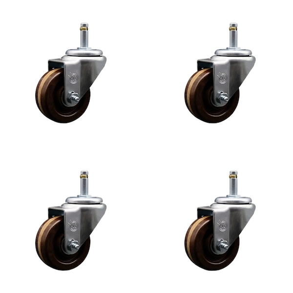 3'' High Temp Phenolic Wheel Swivel 7/16'' Grip Ring Stem Caster Set, 4PK